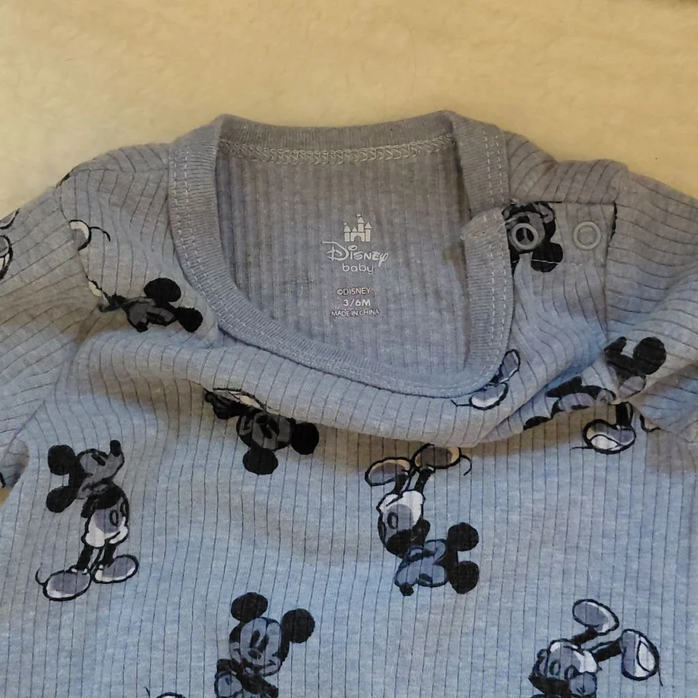 Unisex Baby Disney Light Blue Black Mickey Mouse Matching Set 3-6 Months